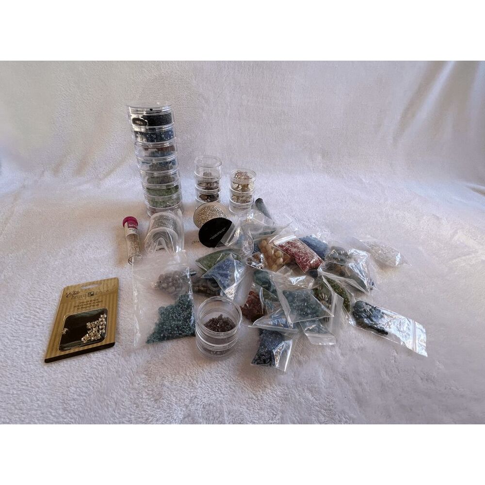 Large Bead Crafting Lot, Multicolor Glass & Plastic Beads, Chain, Findings
